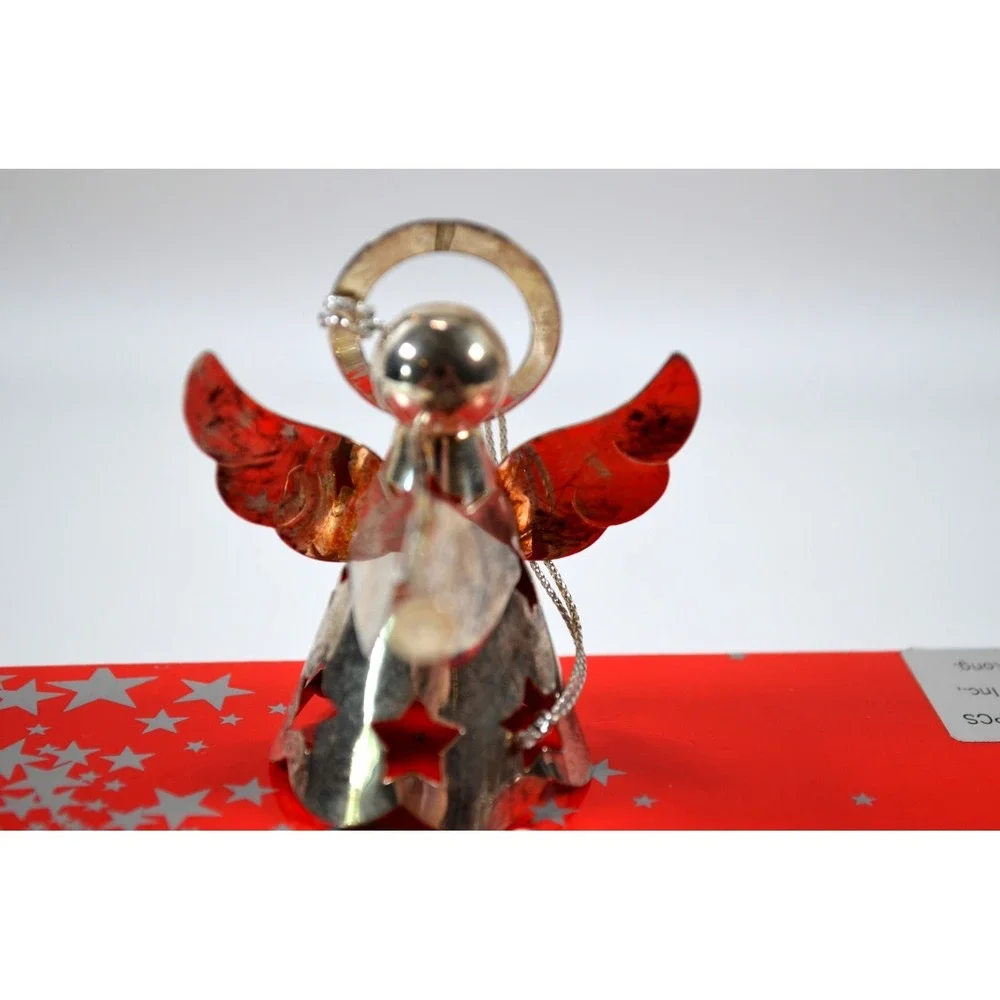 Vintage Avon Silverplated Angel w/ Horns Set of 4 Christmas Ornaments New in Box